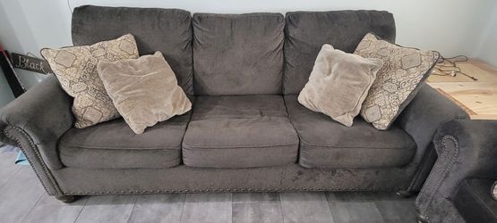Brown Microfiber Sofa Set with Nailhead Trim