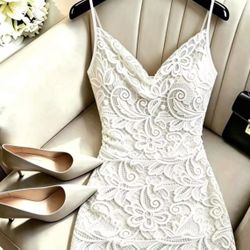 Women's Lace Sexy Romantic Date Dinner Date Birthday Fashion Dinner Party Short Spaghetti Strap Dress Wedding White Floral Summer