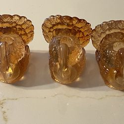Williams Sonoma Amber Glass Turkey Mini Taper Candle Holder Harvest (set of 3)