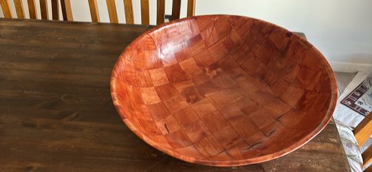 Wood parquet checkerboard pattern serving bowl home decor  21”W 6”D lightweight durable beautiful