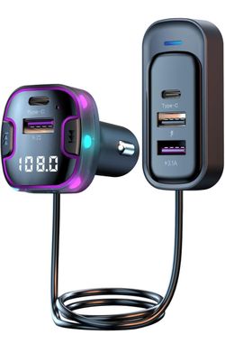 Bluetooth 5.3 Adapter for Car, 5 Ports Wireless FM Radio Transmitter for Car, Radio Bluetooth Receiver, Hands-Free Calling [U Disk &Colorful Ambient L
