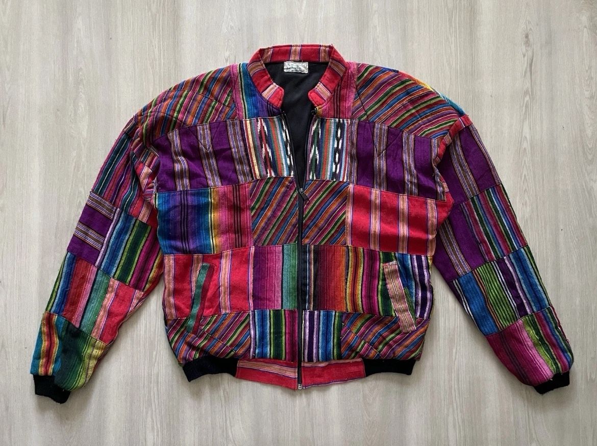 Vintage 90s El Renacimiento Guatemalan Jacket Textile Patchwork Bomber Mens M-L