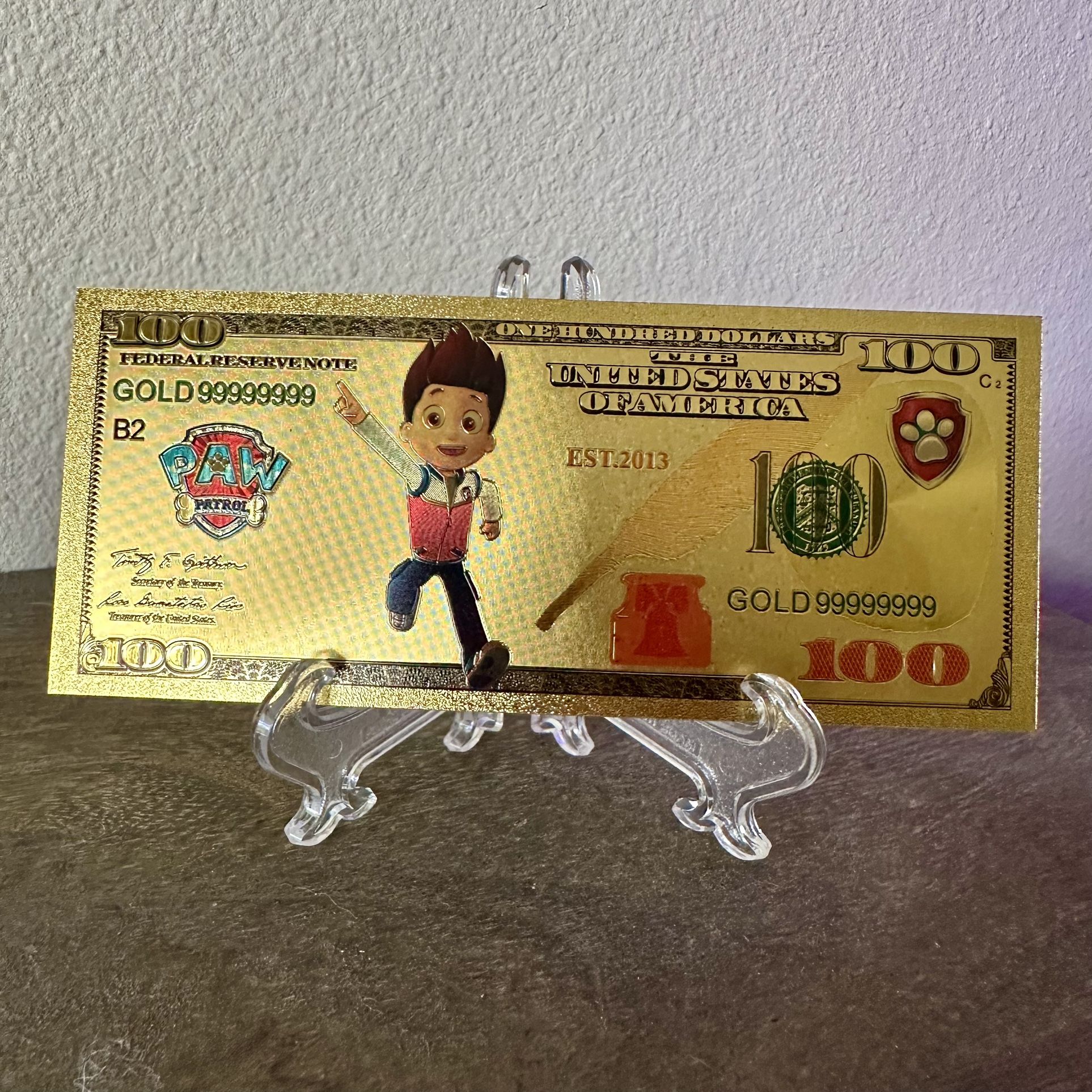24k Gold Foil Plated Ryder Paw Patrol Banknote Cartoon Collectible