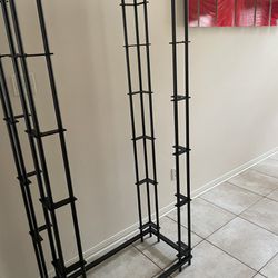 Wrought iron, dark brown cocktail table, end table and display rack  with Glass Shelves 