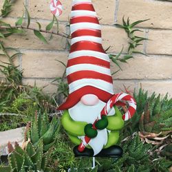 NEW-25.25" H Whimsical Gnome Candy Cane - Festive Holiday Stake - Yard Art