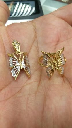 14k Gold ring 3.3 grams $150 & charm $120 cz stones high quality 3.1 grams