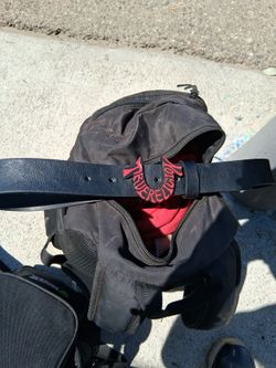 True Religion Black & Red Horseshoe Belt Size 34