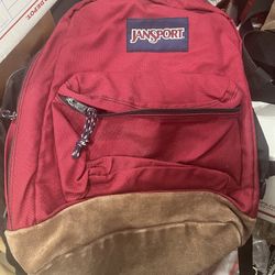 (2) Vintage Original JanSport Red Burgundy Suede Leather Bottom  and Black Backpack USA 90s