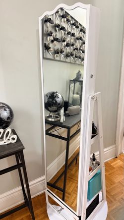 VIsrka 360° Rotating LED Jewelry Armoire with Lockable Full Length Mirror,