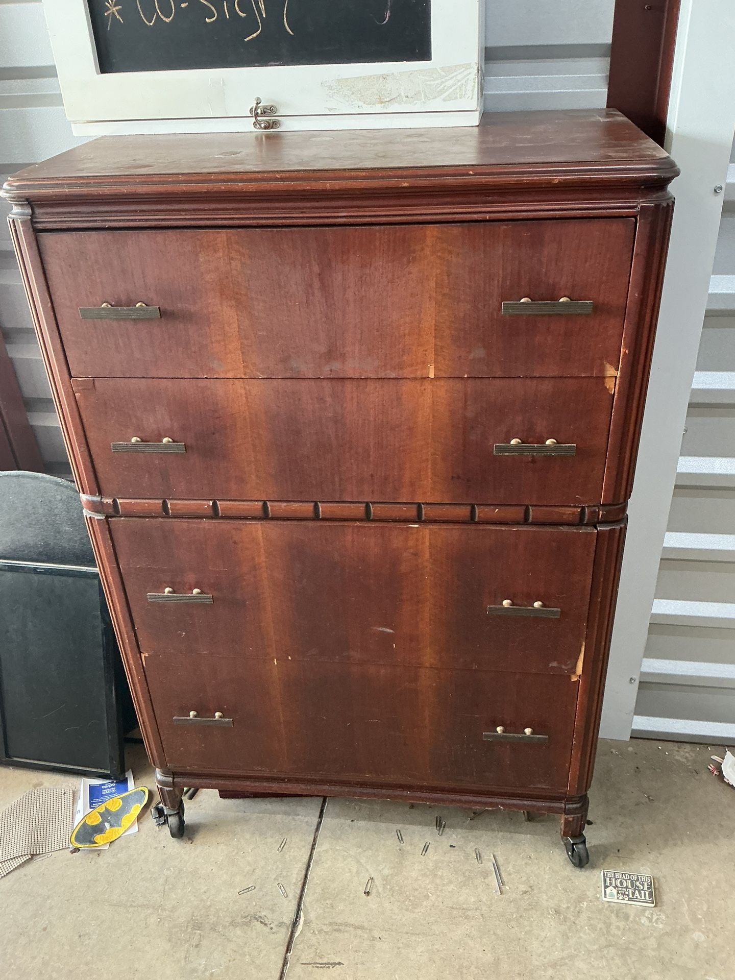 Art Deco Five Drawer High-Boy Dresser with Bakelite Pulls