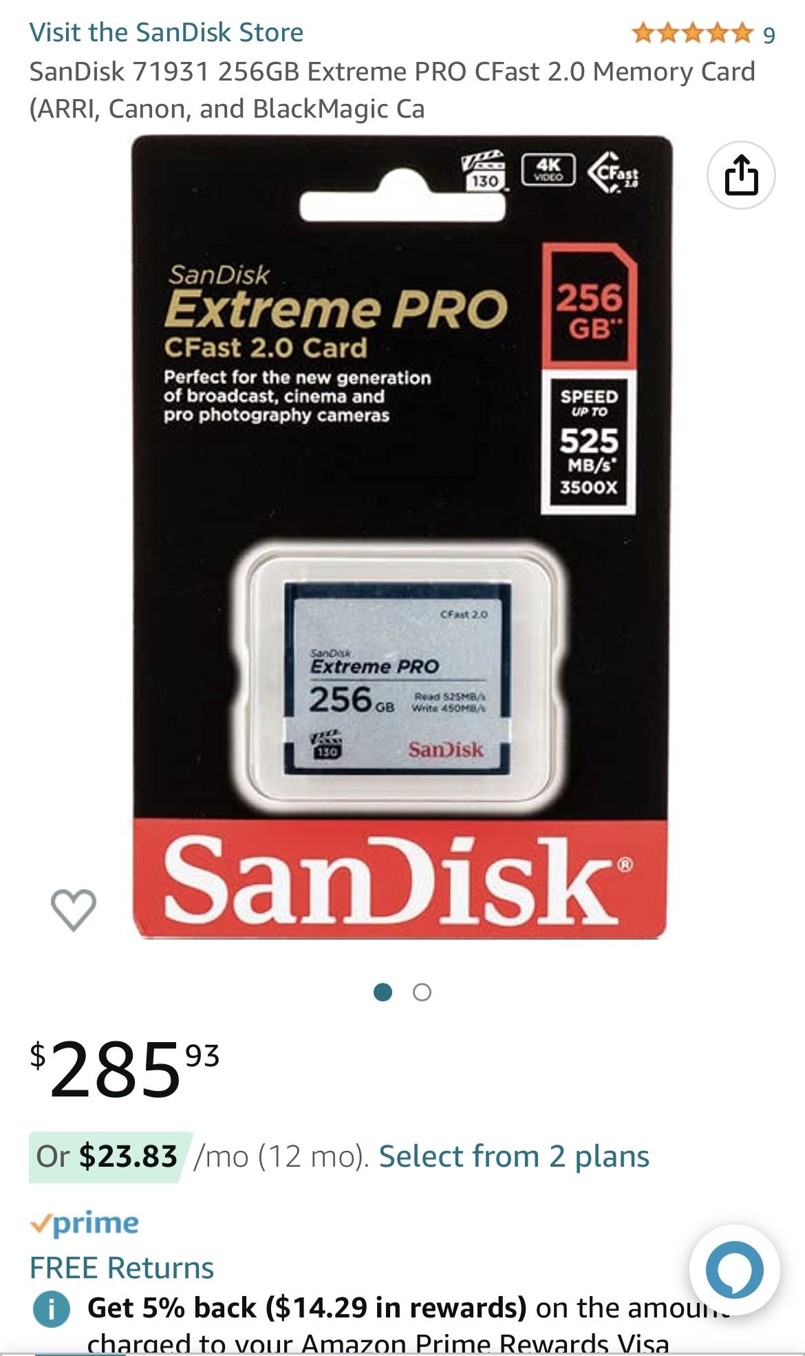 Sandisk Extreme Pro CFast 2.0 Card