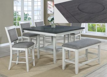 TWO TONED COUNTER HEIGHT DINING TABLE AND CHAIRS
