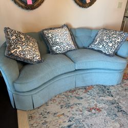 Beautiful teal curved sofa - Excellent Condition - 76” x 42” - Retail: $2400