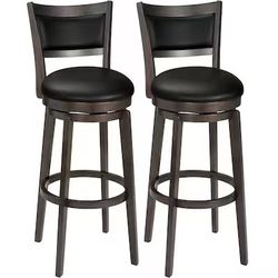 Black 34in H Tall Upholstered Swivel Wood, bar stool set of 2