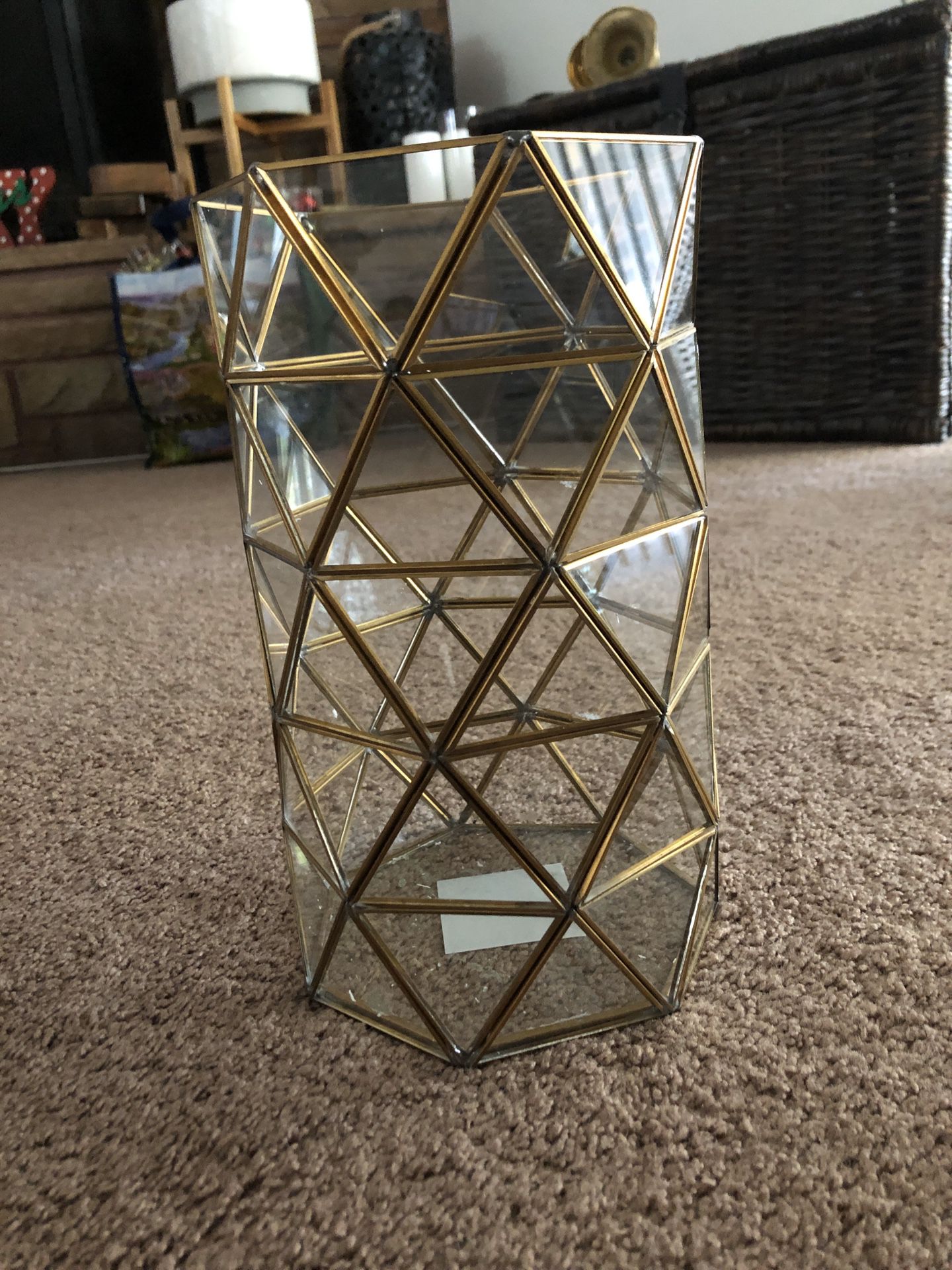 Geo gold glass large candle holder