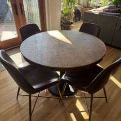 Solid Wood + Iron Table w/ 4 Leather Chairs!