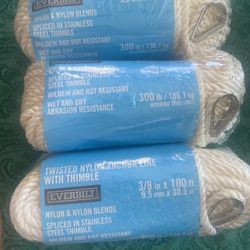100 Feet 3/8 Twisted Nylon Anchor Line With Thimble