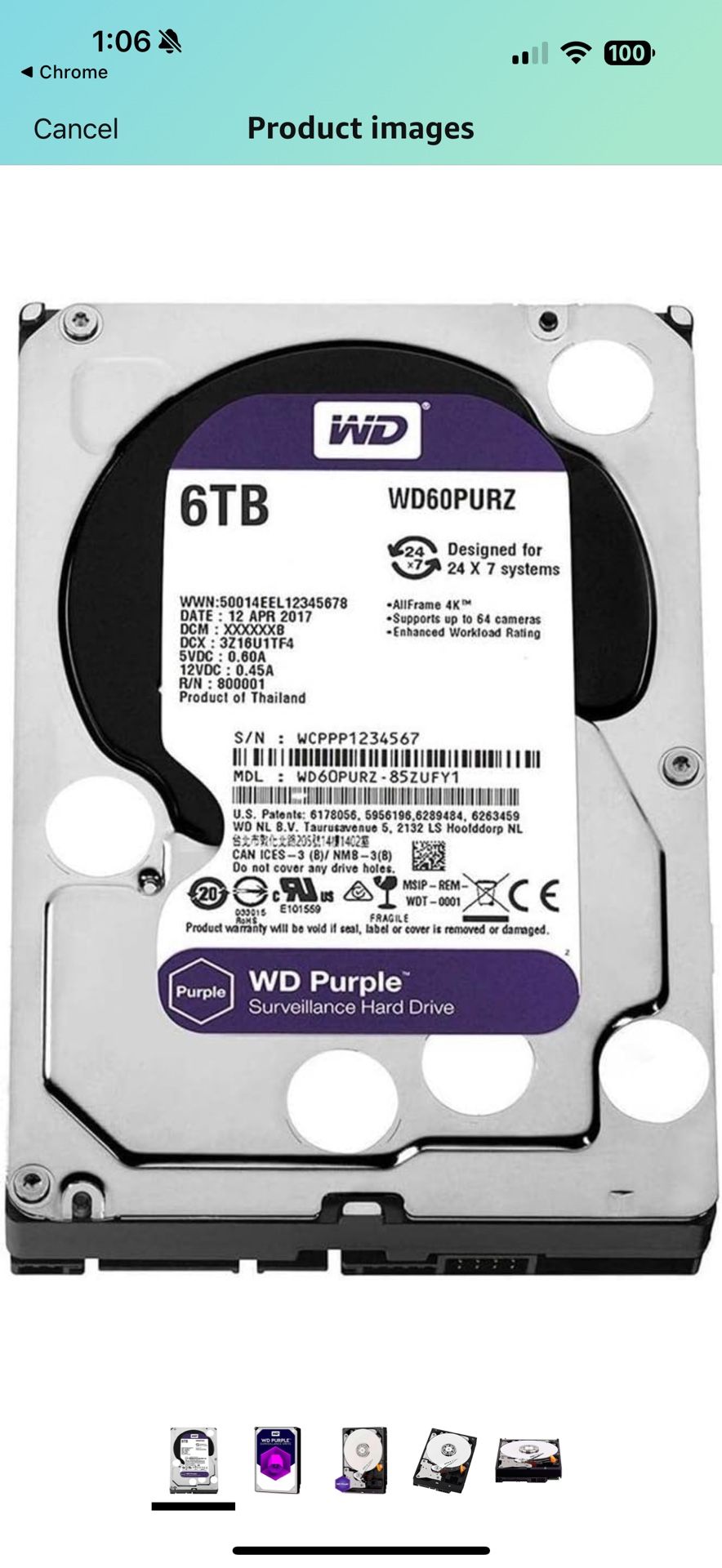 WD Purple 6TB Surveillance Hard Drive