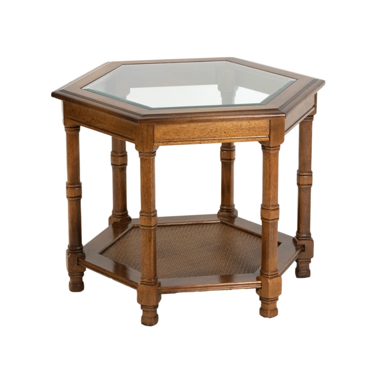 Octagonal Glass Top End Table Vintage