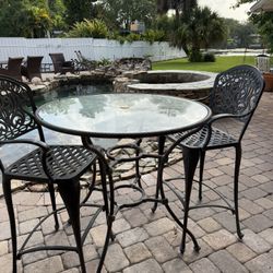 Metal Bar Table With Two Stools 