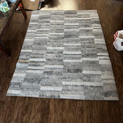 5x7ft Box Stripe Grey/Ivory Rug