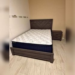 Light Broun Color King & Queen Bed Frame 
With Night Stand