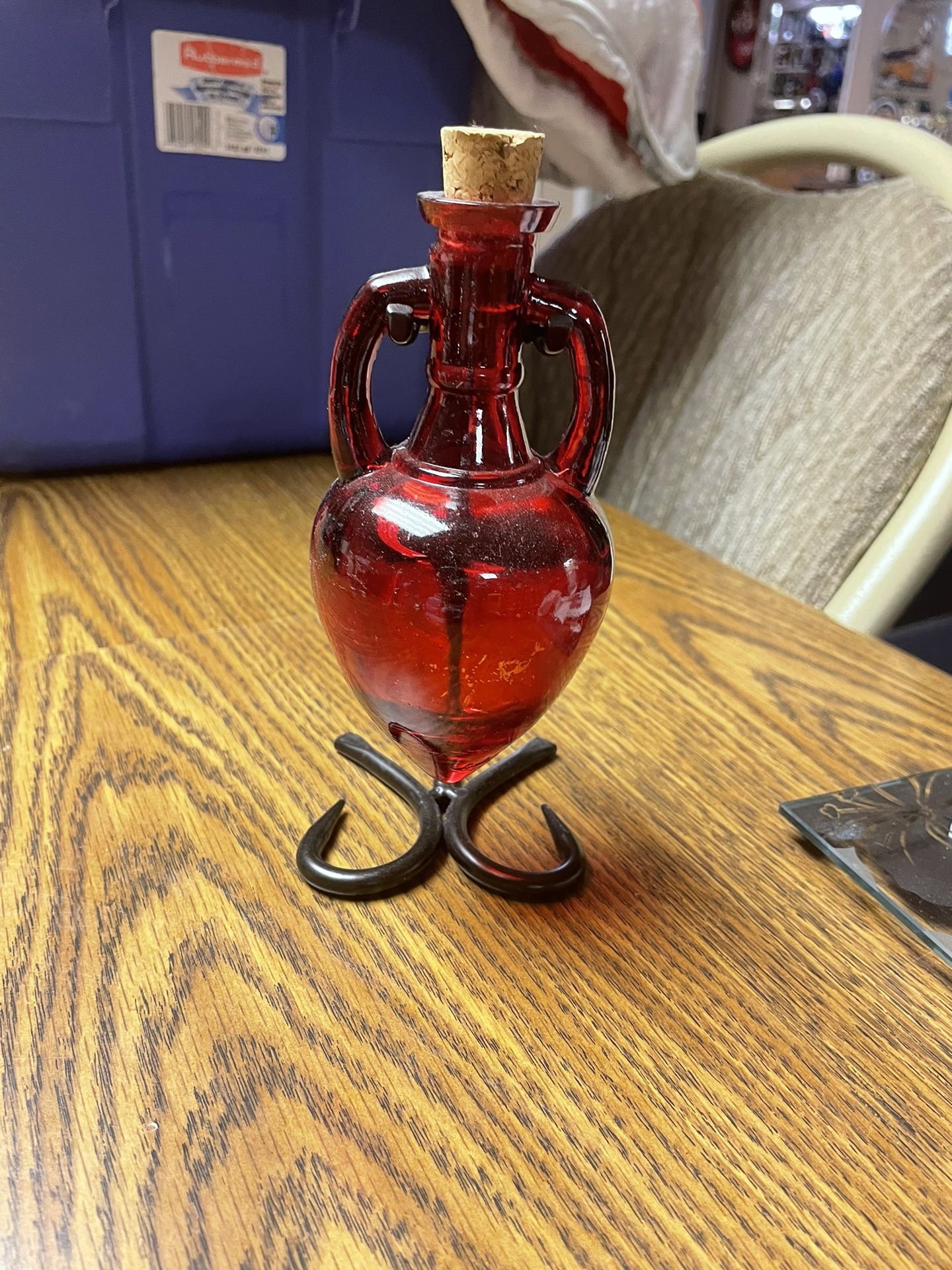 Unique Vase And Metal Stand-Red Color 