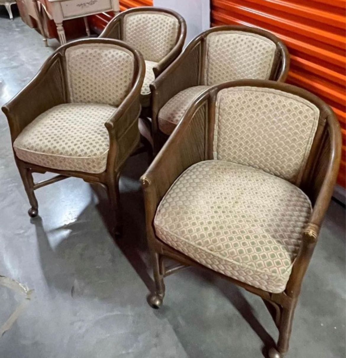 Bamboo And Rattan bucket Chairs On Wheels Set Of 4