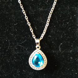 Light Blue Turquoise Necklace  With Diamonds (Small)