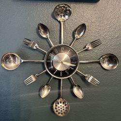 Wall Clock Kitchen Cooking Utensils Decor