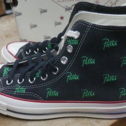 Size 10.5 W 8.5 MEN - Patta x Converse A13857C CHUCK 70 HI BLACK JOLLY GREEN NEW. 