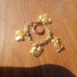 Vintage Avon Cat Bracelet Charms Kitten & Ring Jewelry 