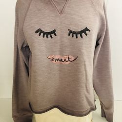 Lilac Gray Sentiment Face Sweatshirt- Saturday Sunday by ANTHROPOLOGIE size S