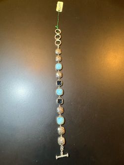 Marahlago Sterling Silver Larimar & Blue Spinel Toggle Clasp Bracelet