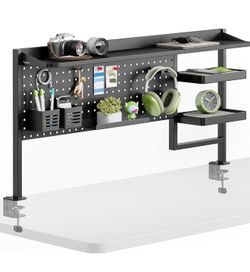 Clamp on Desk Shelf, 44" Desktop Shelving System with Pegboard and Accessories, Desktop Organizer with 2-Tier Shelf, Desk Pegboard for Office Home Gam