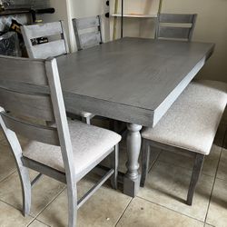 **BRAND NEW** 6 Piece Dining Set With Bench - Grey