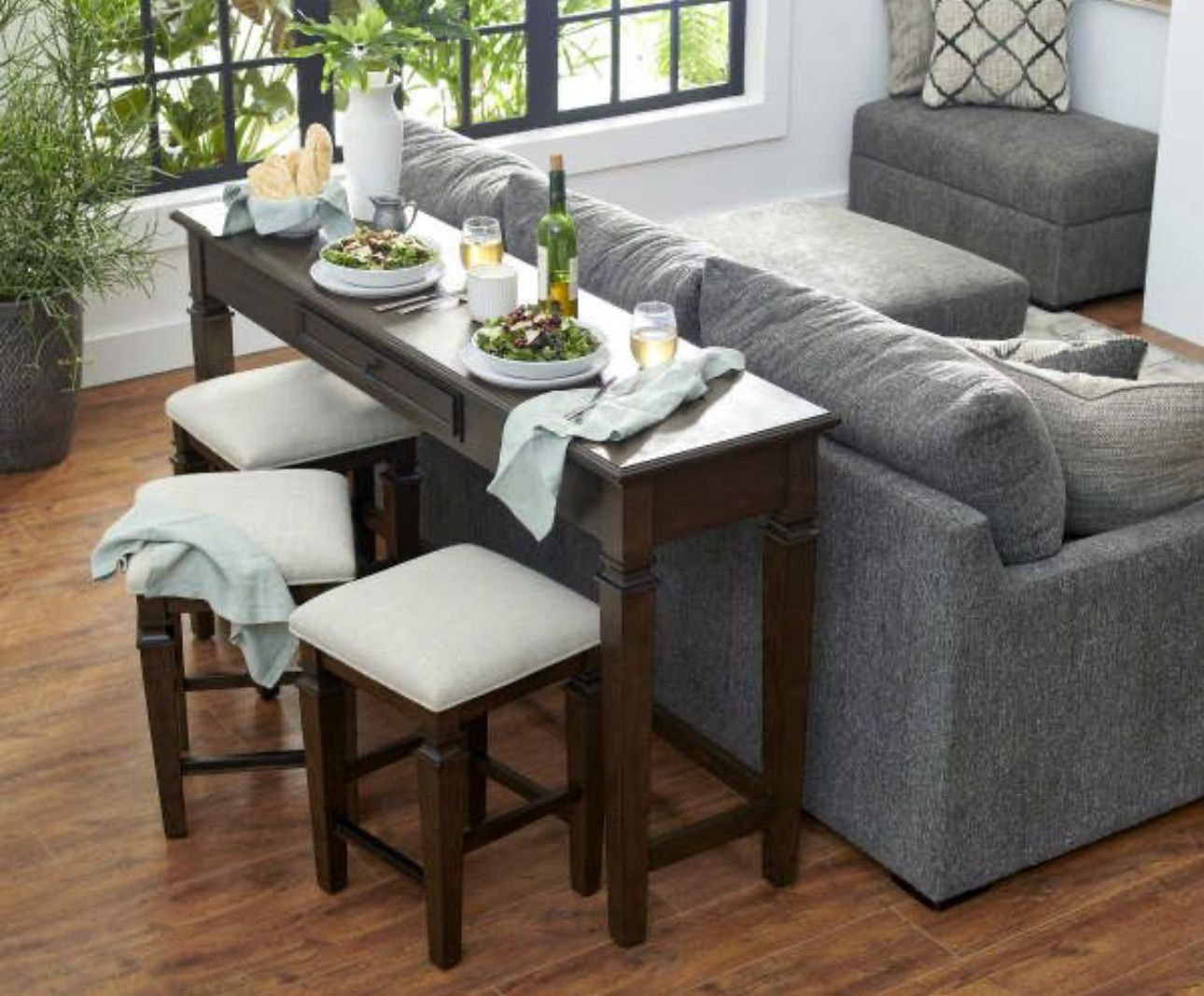 Broyhill Eden Upholstered Stools set and Console Table