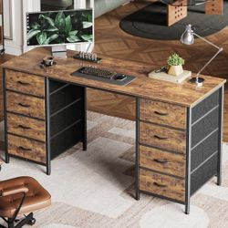 55 Inch Computer Desk with 8 Fabric Drawers, Office Desk Work Desk for Home Office- $100 BRAND NEW