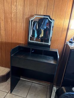 Black Vanity Desk with LED Mirror