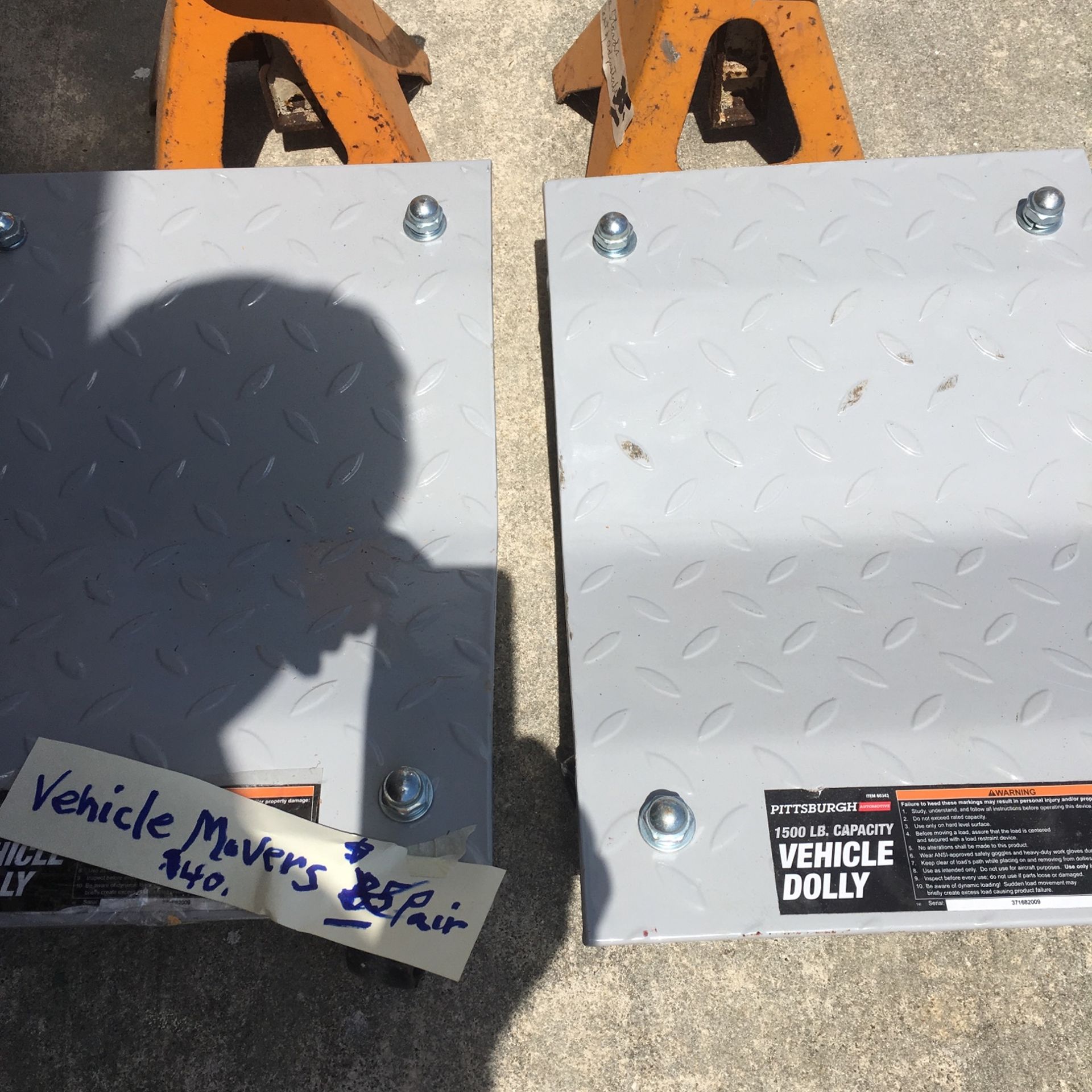 Vehicle movers, 3 ton jackstands, Jack $100