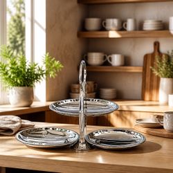 2-Tier Chrome Serving Stand with Trays