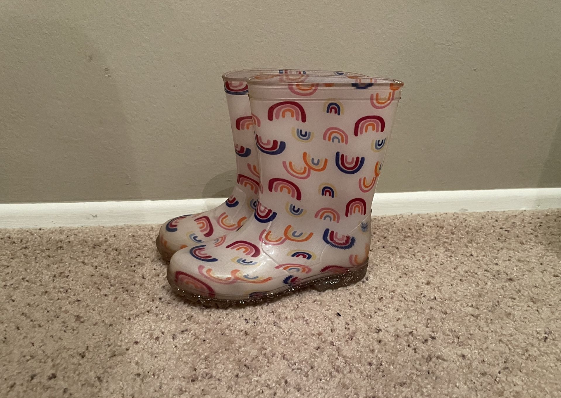 Kids Rain Boots Size 11 Clear Jelly Rainbow Print