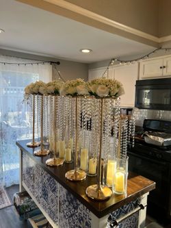 Gold Crystal Floral Wedding Centerpiece Stands