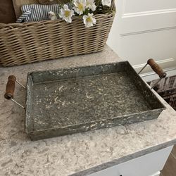 Galvanized Tray With Wood Handles $10