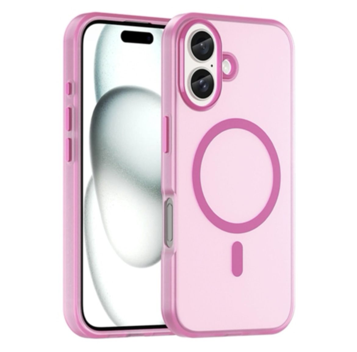 iPhone 16 MagSafe Frosted Translucent TPU + PC Full Coverage Phone Case(Pink)