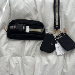 Lululemon Everywhere belt Bag (black And Tan) Wristlet Set