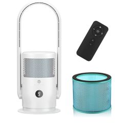 ULTTY Bladeless Tower Fan with Air Purifier, 90° Oscillating Bladeless Fan with Remote, Touch, 8H Timer, Floor Fans for Bedroom Whole Room Home Office