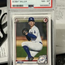 BOBBY MILLER 2020 BOWMAN DRAFT 1st BOWMAN CARD DODGERS PSA 8