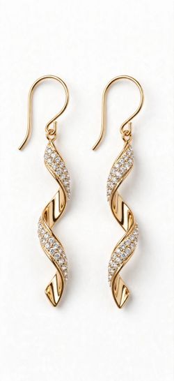 Beautiful spiral drop earrings - new in box.  14Kt Gold and Sterling Silver / Genuine Crystal