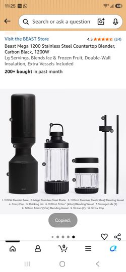 Beast Mega 1200 Stainless Steel Countertop Blender, Carbon Black, 1200W
Lg Servings, Blends Ice & Frozen Fruit, Double-Wall Insulation, Extra Vessels 